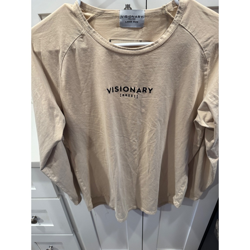 Visionary Fall 2022 Long Sleeve T-Shirt Tan Beige Embroidered Logo Mens Large